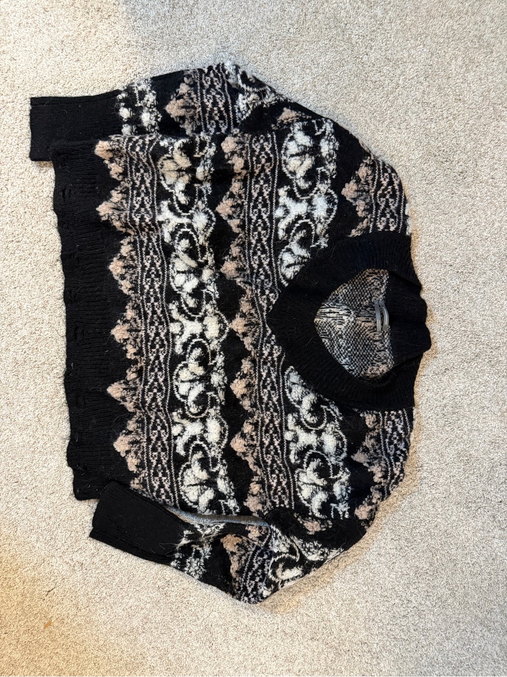 Anthropologie Black, Cream & Tan Patterned Turtleneck Sweater